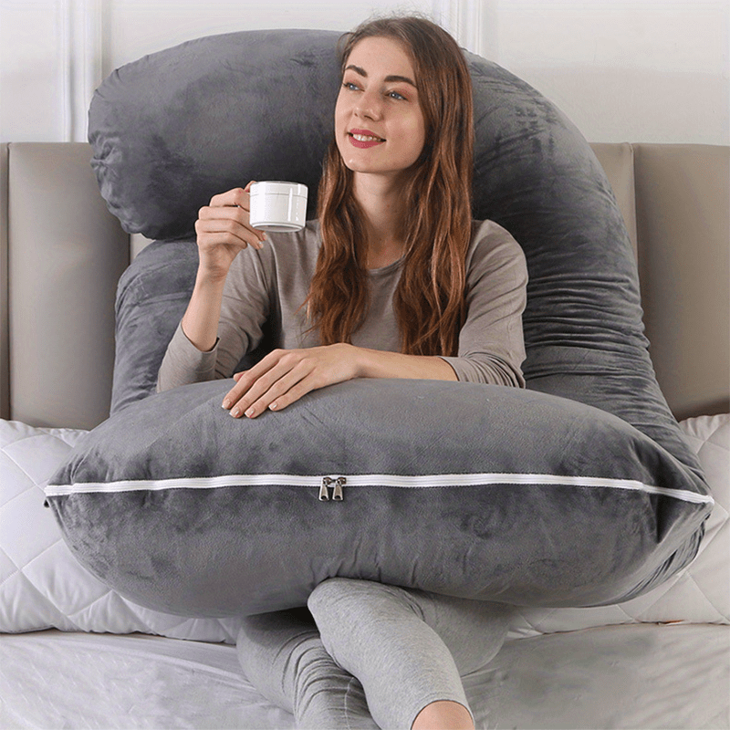 TruComfort J-Shaped Pregnancy Maternity Pillow With Velvet Cover