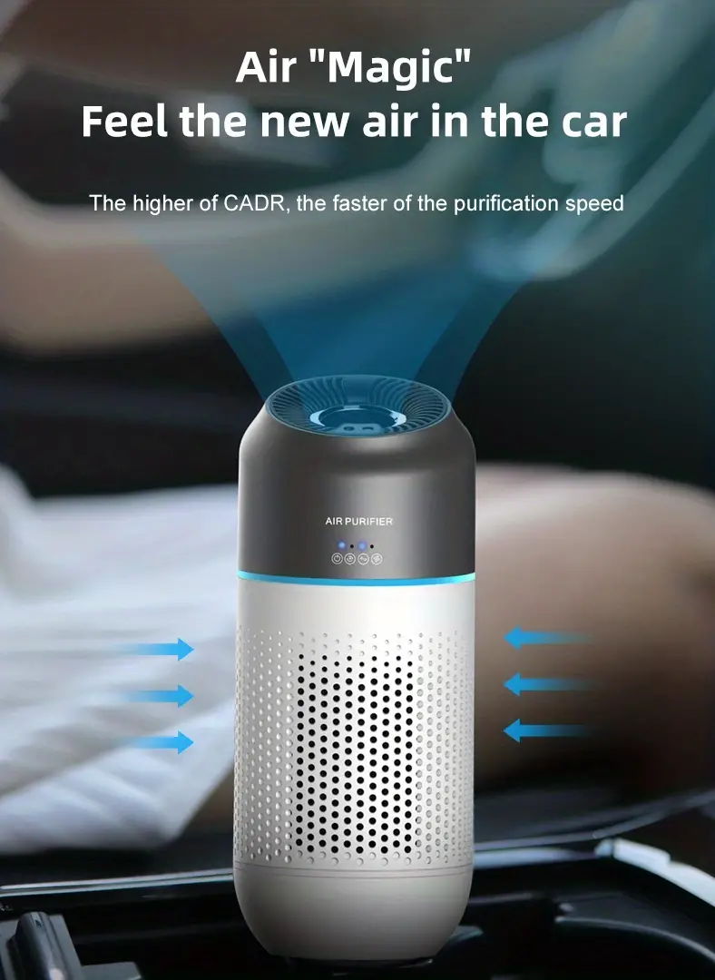 1pccar portable air purifier odor removal sterilization negative ion ozone small car purifier usb plug in use infrared gesture induction operation convenient safe double layer filter net purification halloween christmas valentines day gift home decor details 10