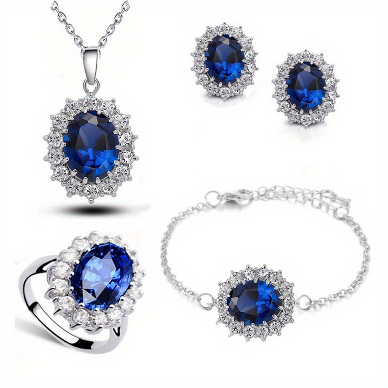 Earrings Necklace Bracelet Plus Ring Elegant Jewelry Set - Temu