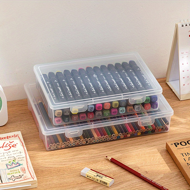 1pc Large Capacity Plastic Stationery Box, Pencil Case, Sketch Pen  Organizer, Colored Pencil & Marker Storage Box