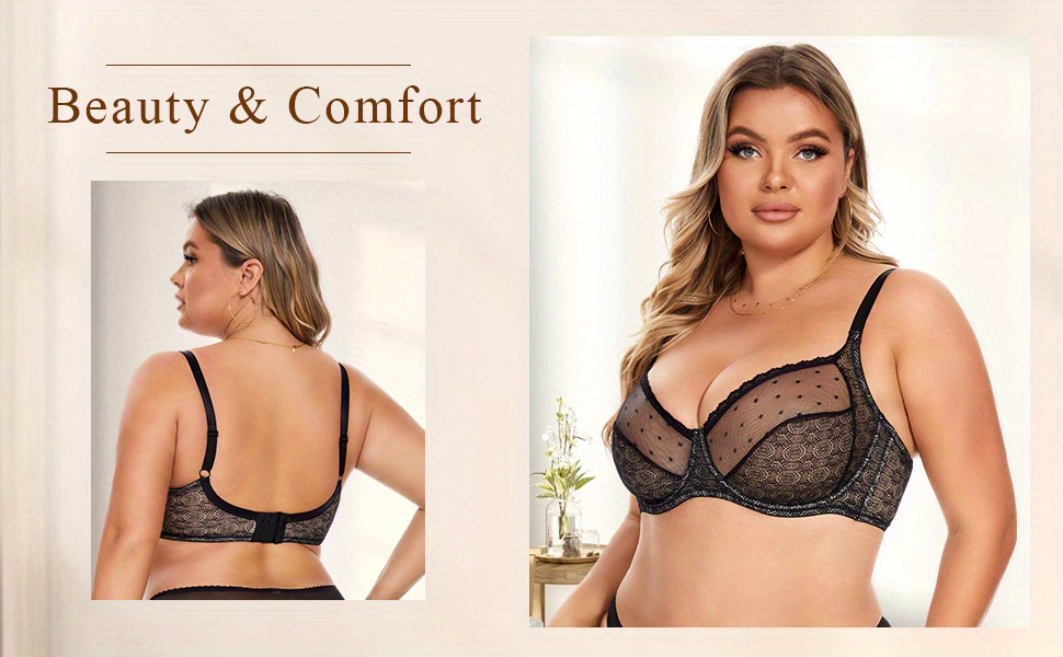 Plus Size Naughty Bra Women's Plus Contrast Lace Unlined Dig - Temu
