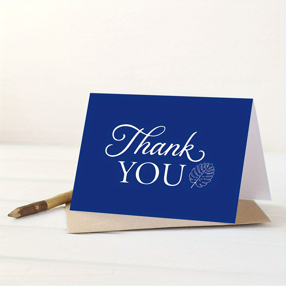 Navy Blue Color Thank You Cards With Kraft Envelopes For Wedding