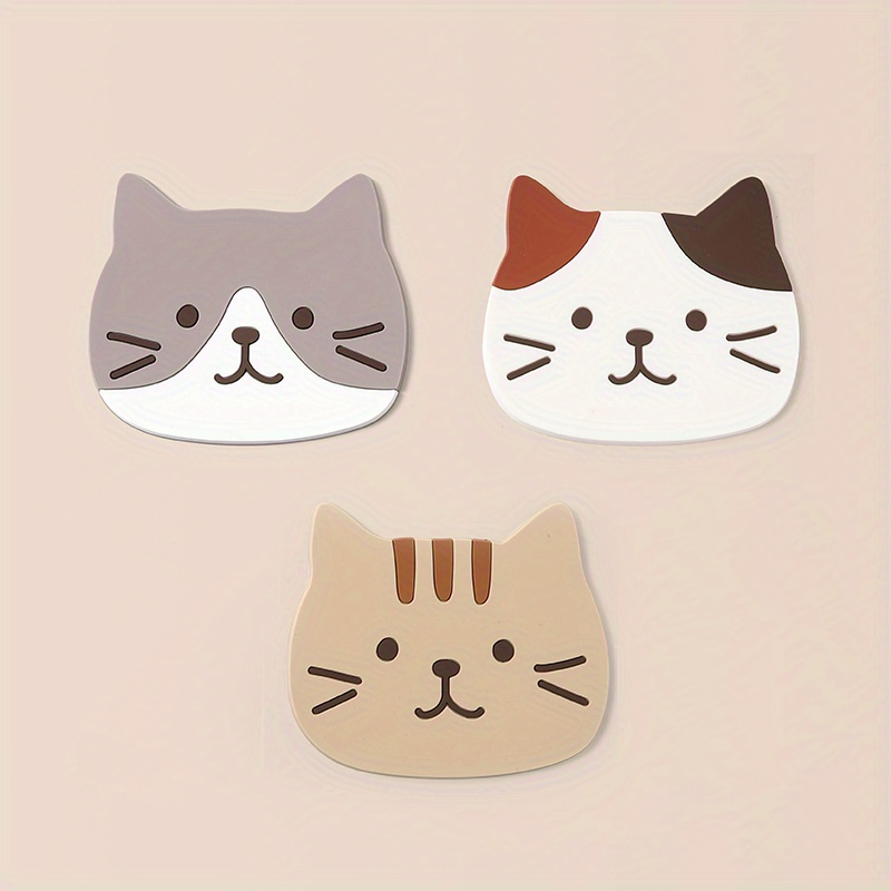 Cute Cat Silicone Coaster Kawaii Animal Shaped Insulated - Temu