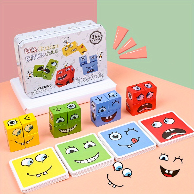 Changement de visage Rubik Cube Blocs de construction Toddler Puzzle Early  Education Expression Bataille Fun Jouets en bois