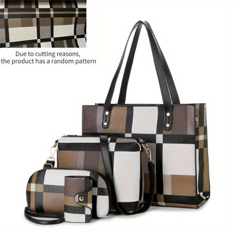 TWENTY FOUR White Checkered Handbags Leather Shoulder Tote bag Cross body  Strap - White Christmas gift 