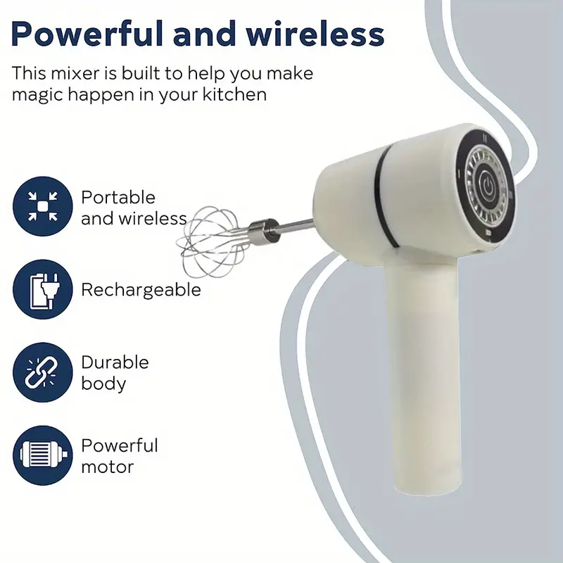 cordless hand mixer electric whisk usb rechargeable handheld electric mixer with 3 speed self control 304 stainless steel beaters balloon whisk for gifts butter tarts cakes  white kd305 details 2