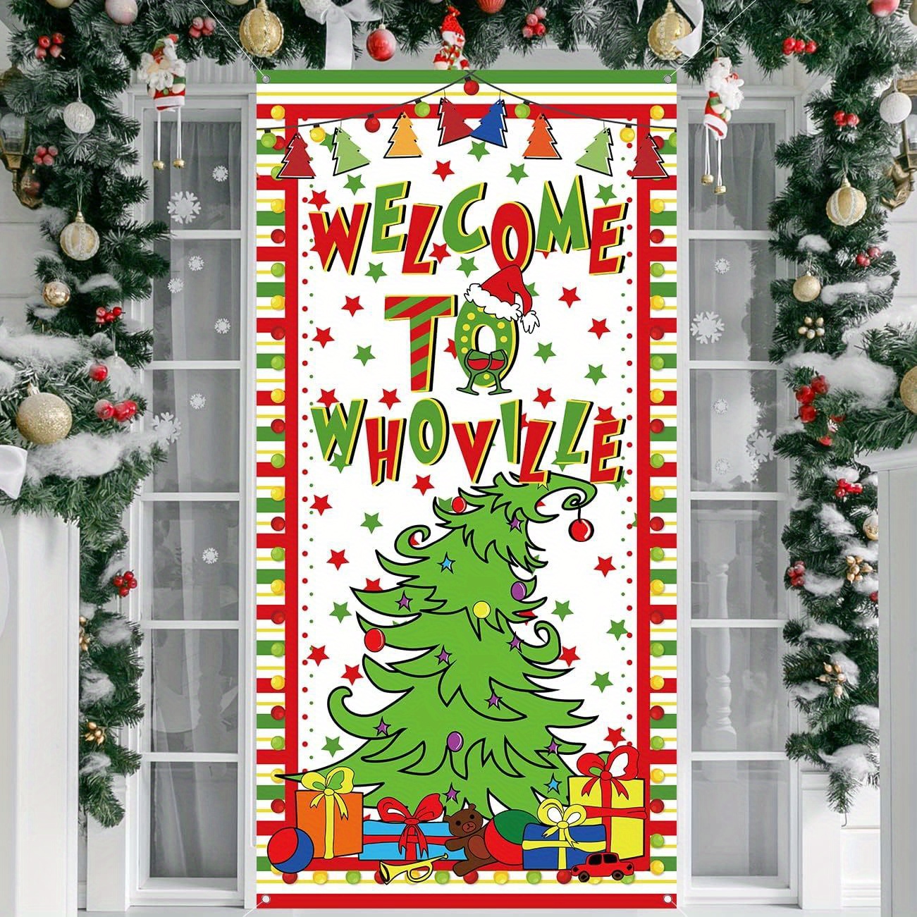 Acquista Decorazione per porta della porta di Natale Grinch, copertura  adesiva per porta, decorazione per porta della stanza in tessuto appeso