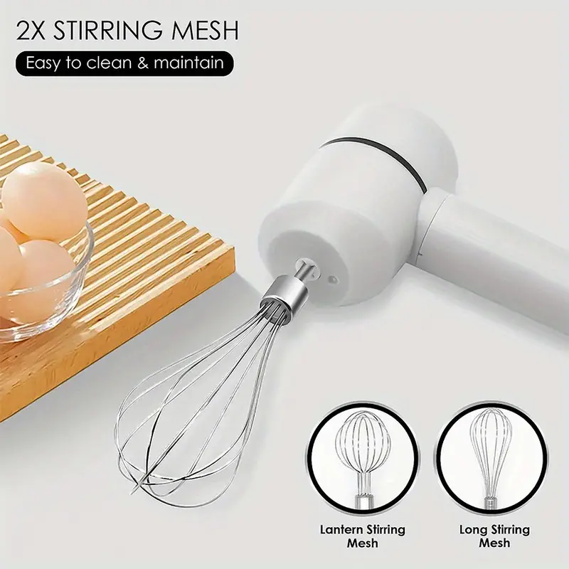 cordless hand mixer electric whisk usb rechargeable handheld electric mixer with 3 speed self control 304 stainless steel beaters balloon whisk for gifts butter tarts cakes  white kd305 details 6