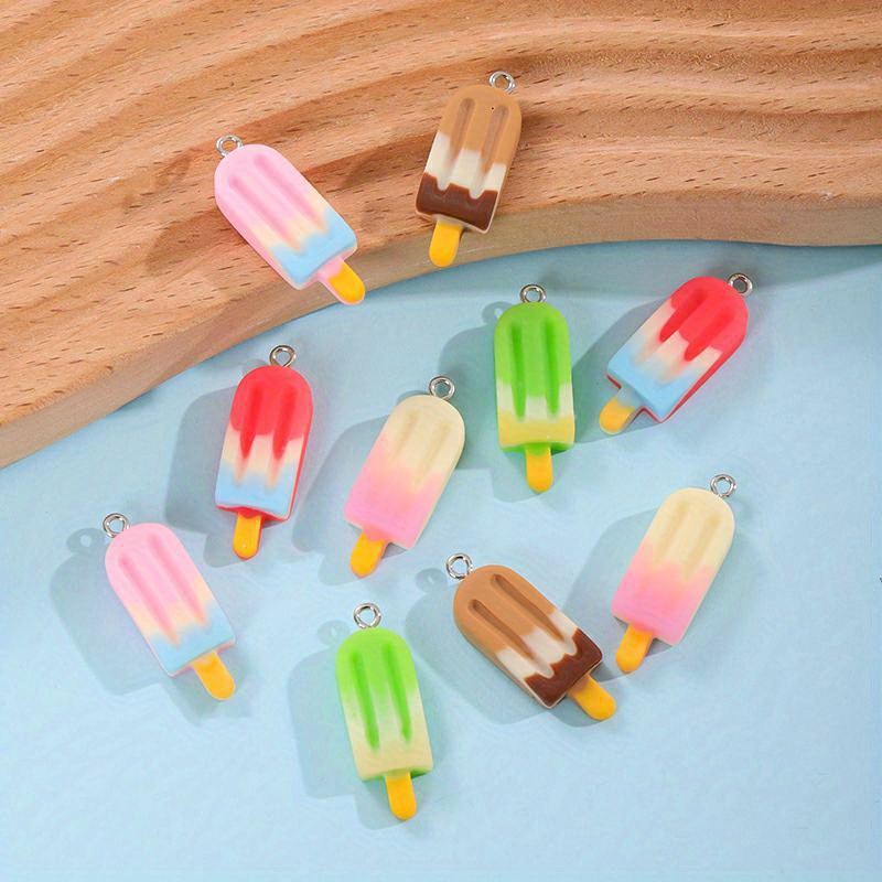 10pcs Cartoon Gradient Ice Cream with Hole Resin Pendant Summer Popsicle Charms DIY Handmade Jewelry Making Accessories for Necklace Bracelet