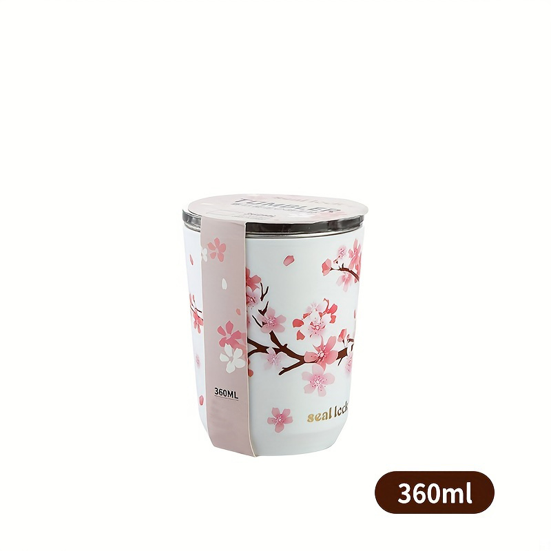 Cherry Ceramic Water Cup With Lid Spoon, Heat Resistant Cups For