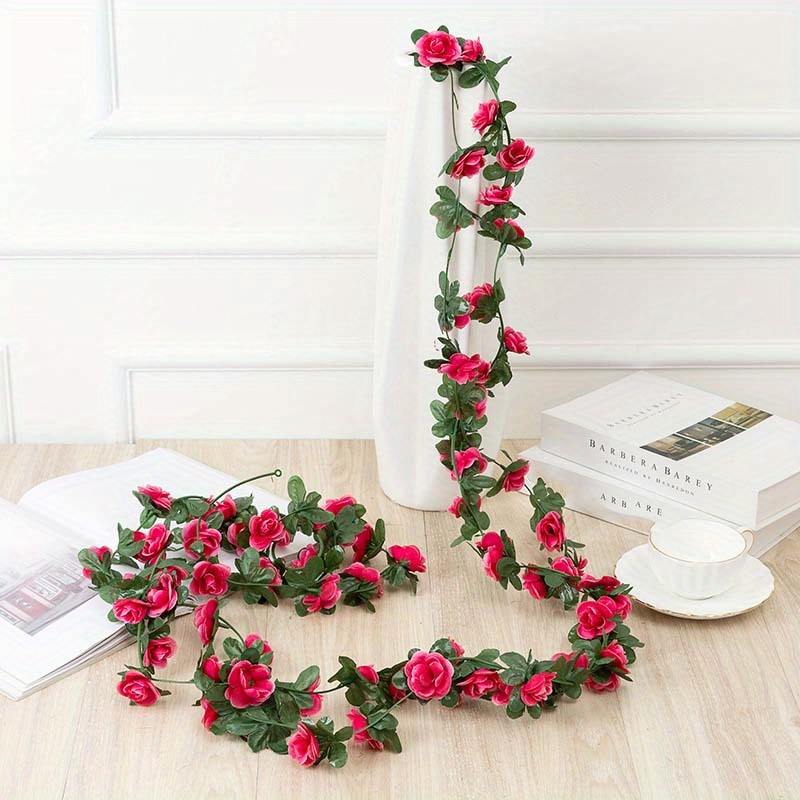 Guirnalda de flores rosas falsas para decoración, 3 piezas de flores  artificiales de 22.6 pies, decoración floral, flores decorativas para boda