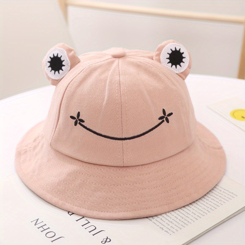 Frog Cartoon Bucket Hat Embroidery Solid Unisex Basin Hat Sunshade Travel Beach