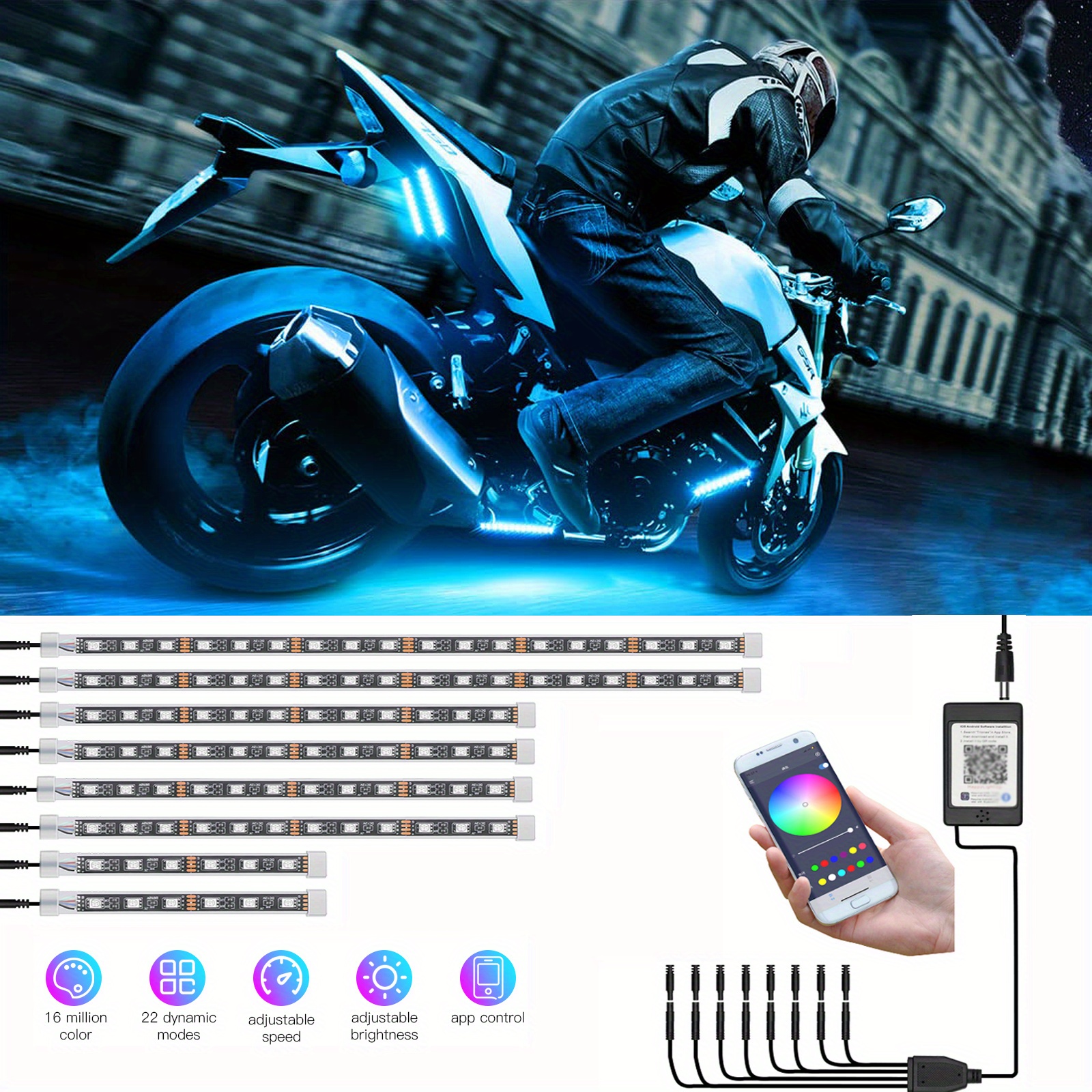 LED Motorcycle Accent Light Kits | XKchrome Smartphone App