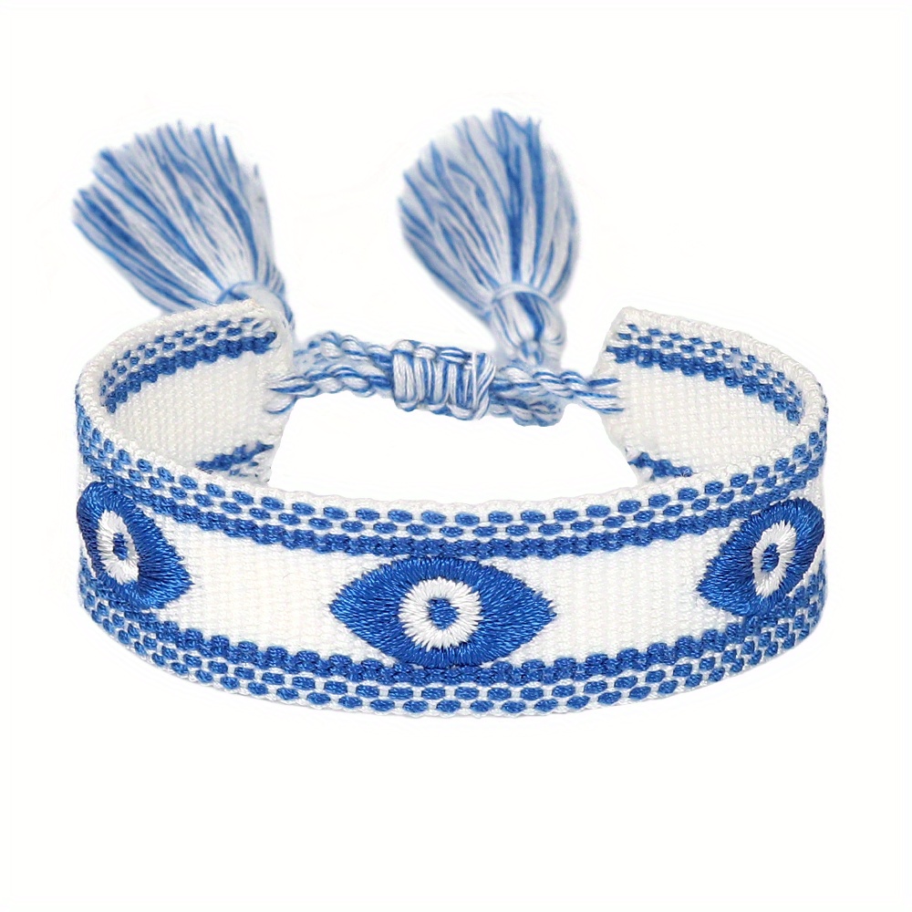 Multicolor Evil's Eyes Embroidered Tassel Bracelet, 10 Colors