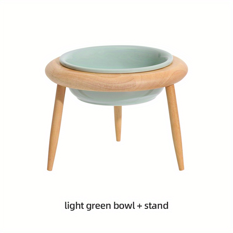 Ceramic Adjustable Elevated Raised Pet Bowl with Wood Stand for