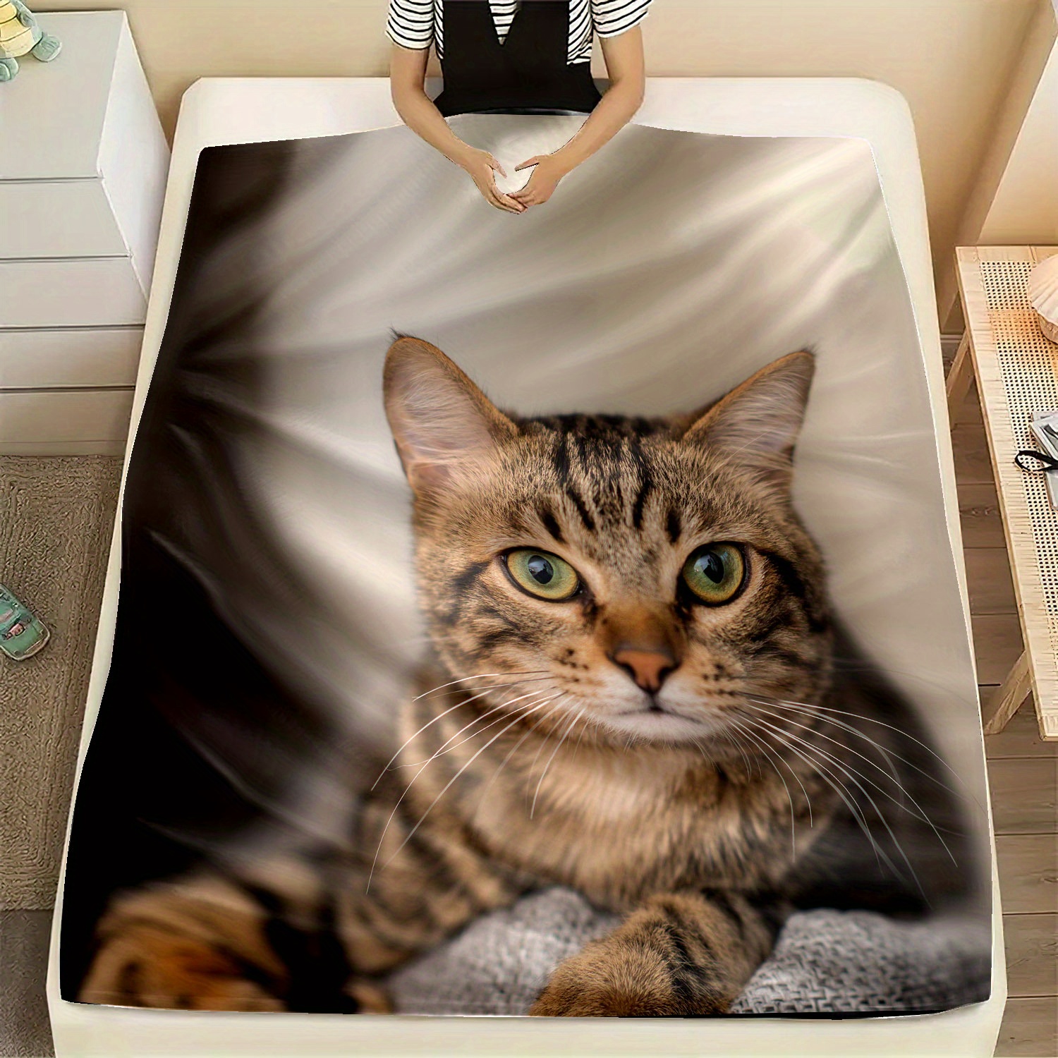 Tabby Cat Print Flannel Blanket Soft Warm Throw Blanket Nap - Temu