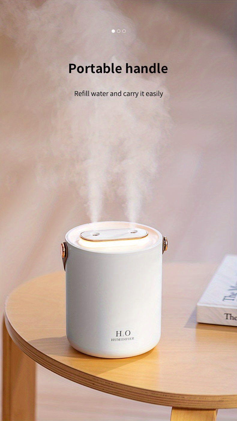 1pc portable dual spray humidifier desktop humidifier living room humidifer with night light light mist large air humidification type c plug power supply suitable for living room office car travel hotel small appliance car accessories details 4