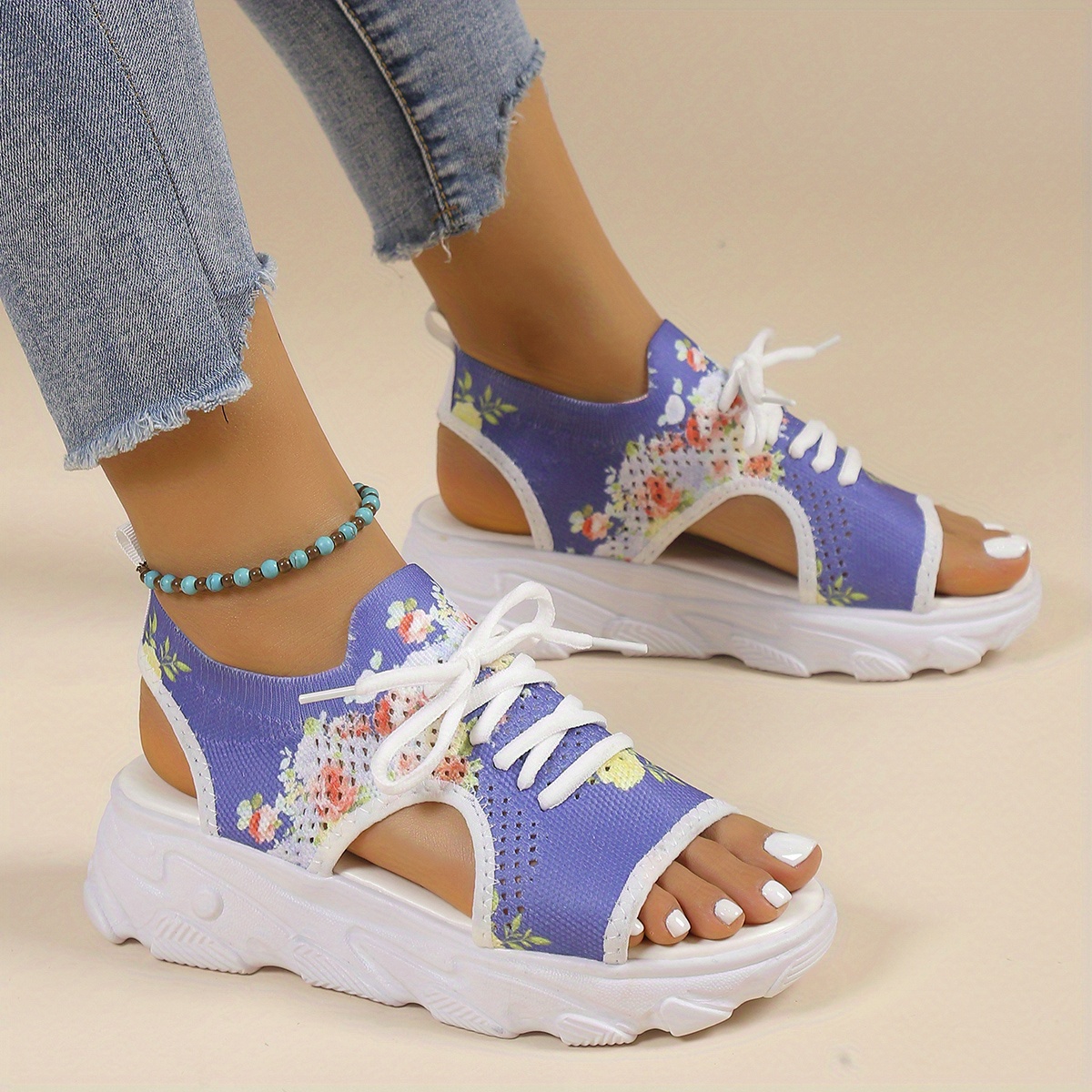 Women's Summer Fashion Sandals Open Toe Lace Front Sandals - Temu