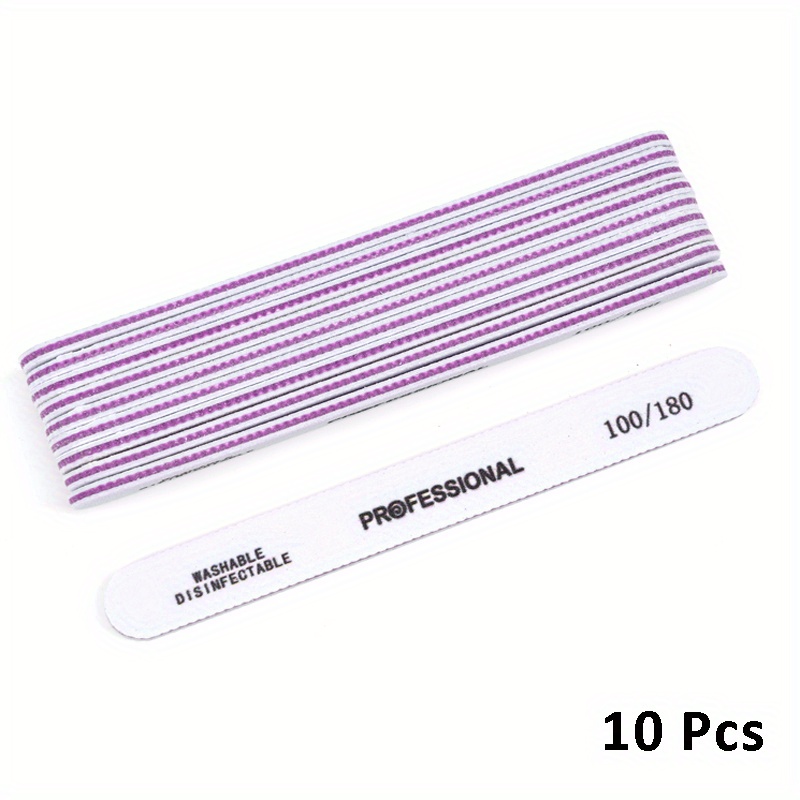 Image of 10 Pcs/pack Professional White Nail Files - 100/180 Grit Straight Acrylic Nails File Kit For Manicure And Salon Use - Emery Board For Smooth And Shiny Nails At Home