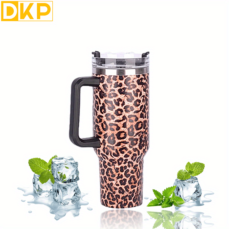 Leopard Print Insulated Zonegrace Tumblers With Handle And Straw
