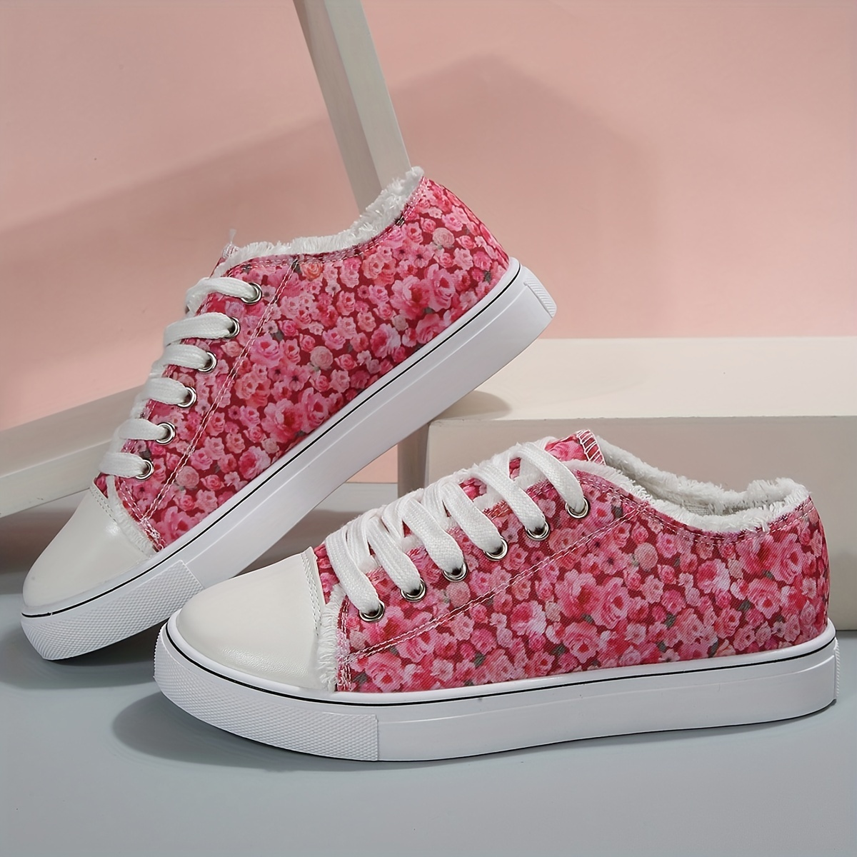 womens floral print canvas shoes casual lace up outdoor sneakers comfortable low top shoes details 4