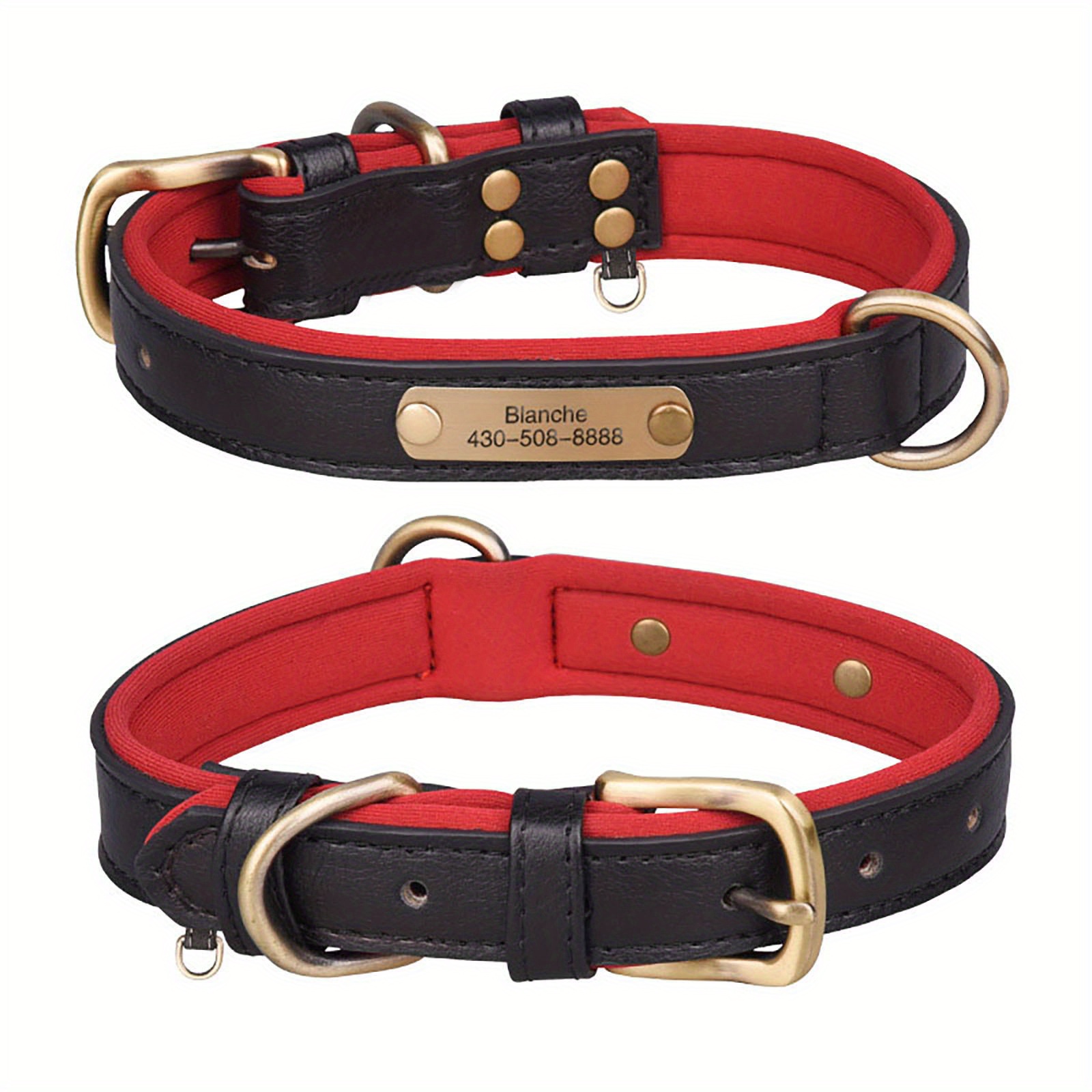 Personalized leather dog collar with cheap nameplate