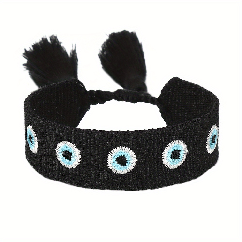 Multicolor Evil's Eyes Embroidered Tassel Bracelet, 10 Colors
