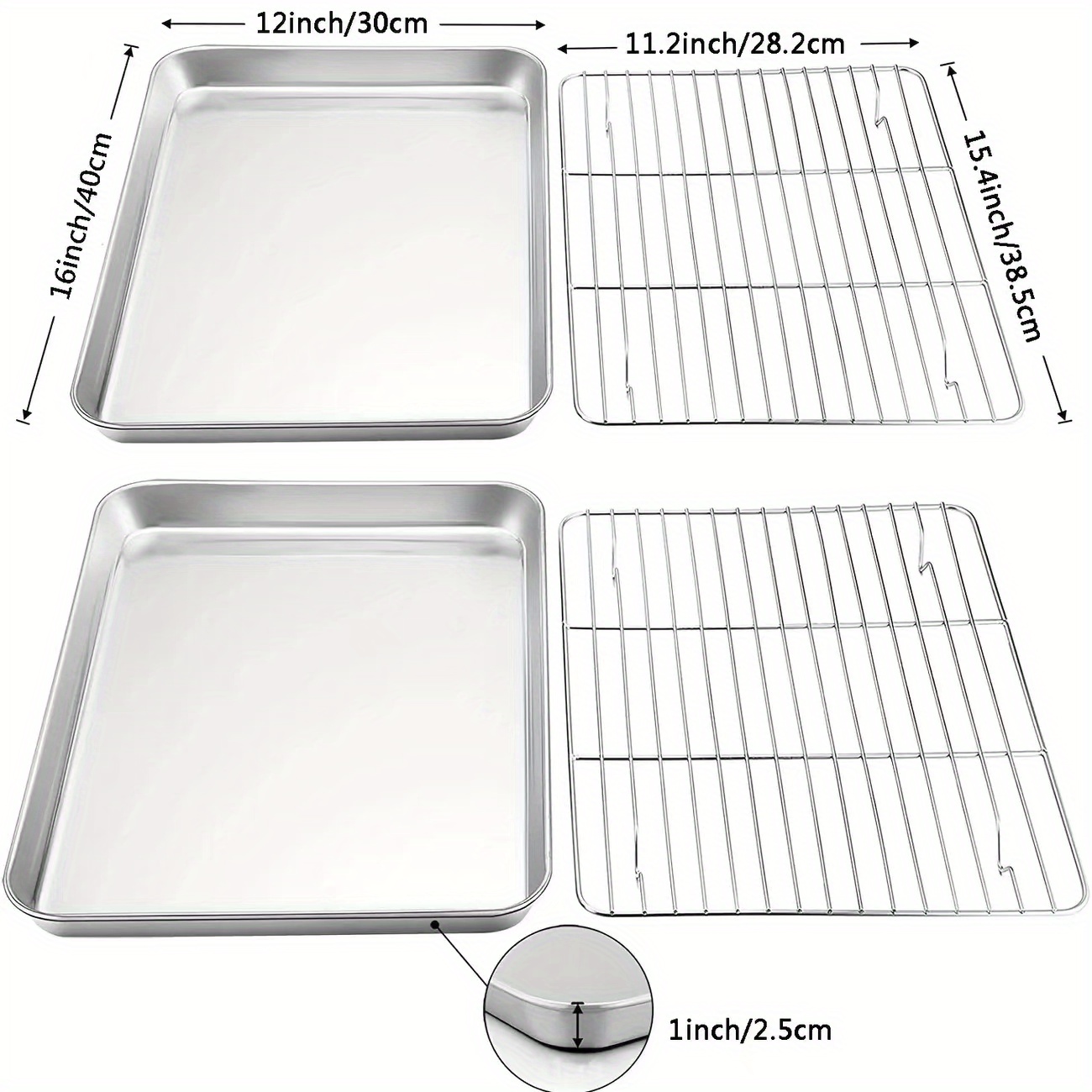 Half Sheet Baking Pan with Rack Set,18X13 Cookie Sheet for Oven,Stainless  Steel