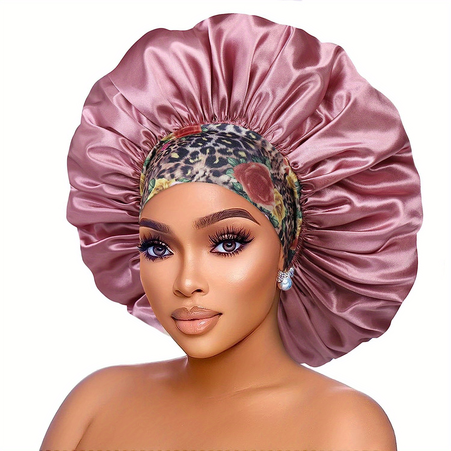 Satin Bonnet Curly Hair Sleeping Cap Floral Wide Band