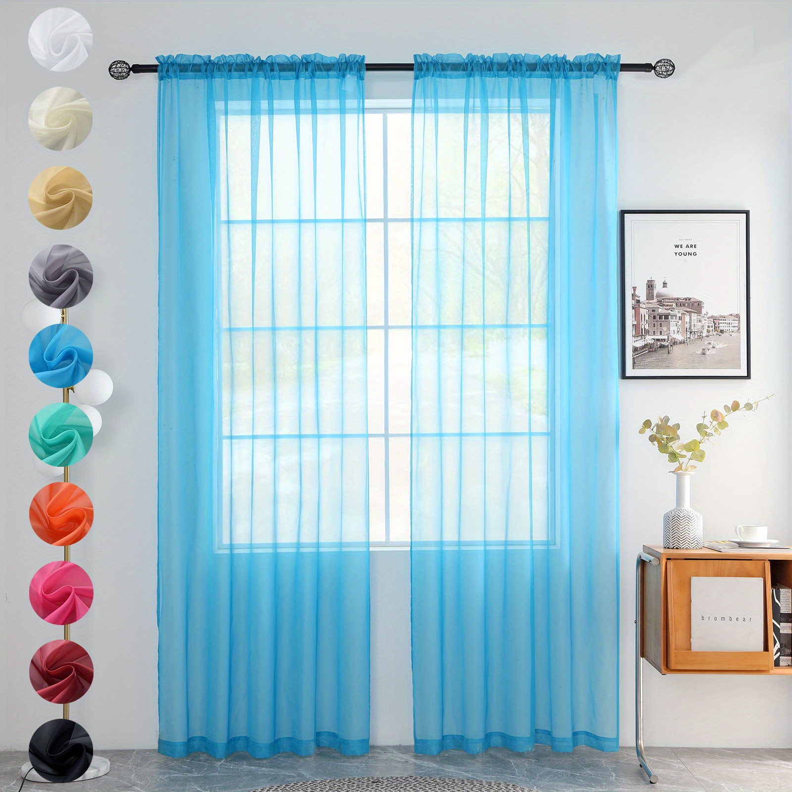 Emerson - Cortina de tela de lona para ventana de baño, paneles de gasa  transparente para ventanas pequeñas, baño, cocina, sala de estar y  dormitorio