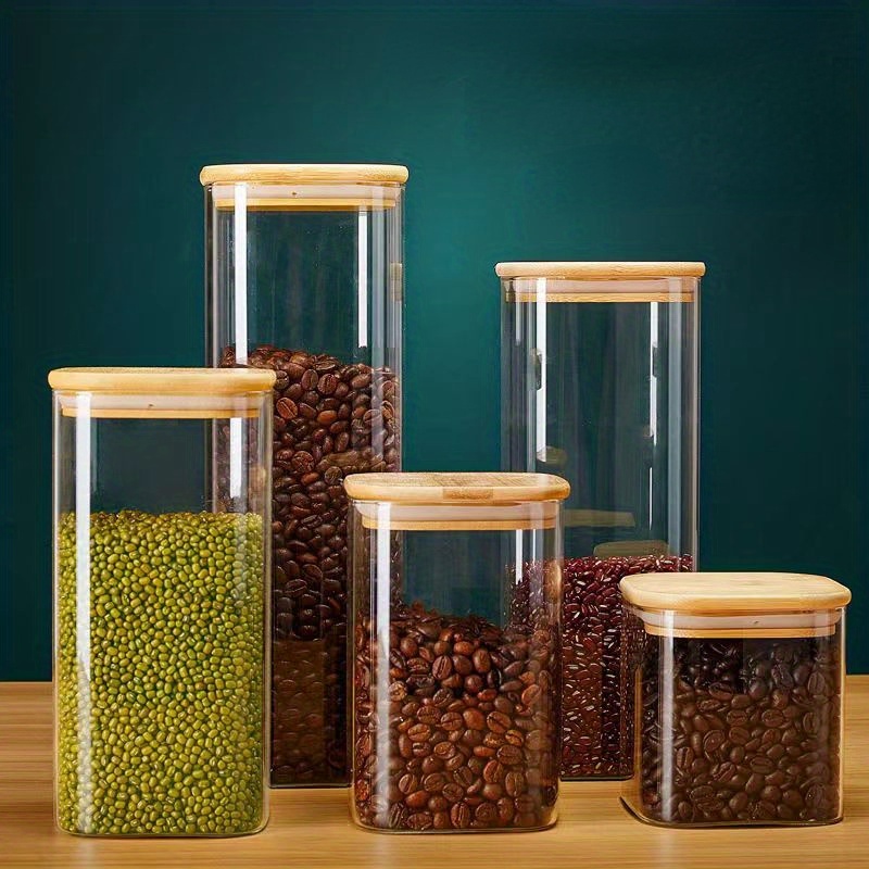 coccot Paquete de 5 tarros apilables de vidrio para almacenamiento de  alimentos con tapas herméticas de bambú