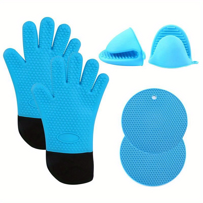 Oven Mitts And Pot Holder Set Silicone Oven Mitts Heat - Temu