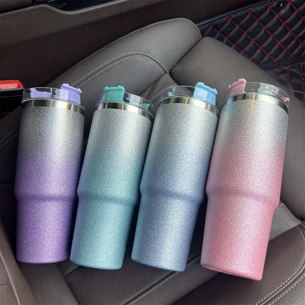Glitter Tumbler With Lid And Straw, Stainless Steel Thermal Water Bottle,  Shiny Vacuum Water Cups, Summer Winter Drinkware, Travel Accessories - Temu