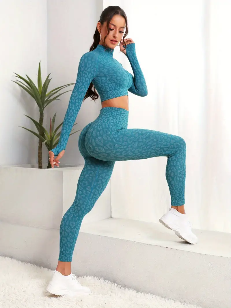 Look Wild & Feel Fabulous: 2pcs Leopard Print Workout Sets for Women's  Activewear