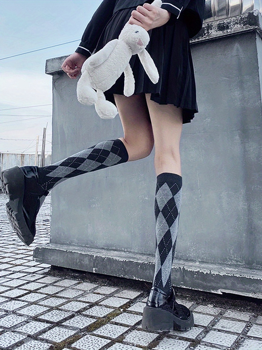 Argyle Print Calf Socks Retro Style match Knee High Socks - Temu Belgium