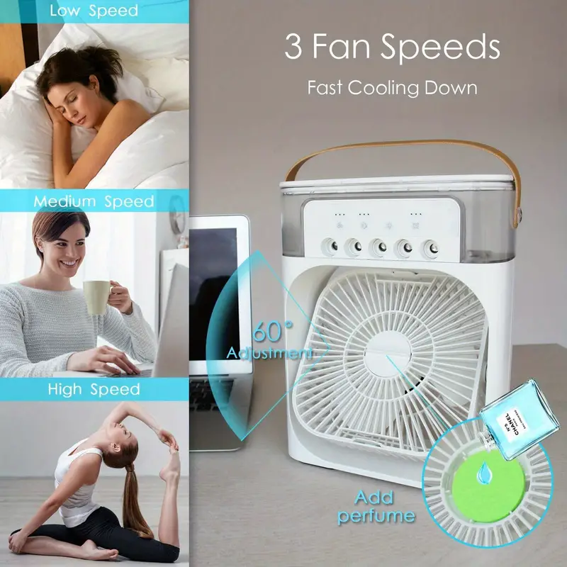 1pc usb air conditioner humidifier portable 7 colors light 600ml h2o spray mist 3 speed air cooling fan humidifier wet aroma  oil diffuser summer  small appliance details 2