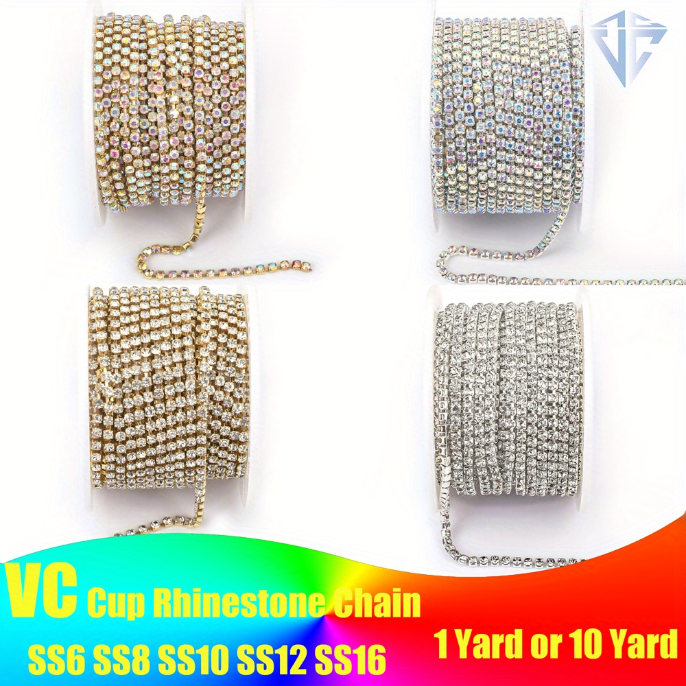 BLINGINBOX Rhinestones Chain 10 Yards SS16/4mm Crystal AB Glass Sew On  Rhinestones Cup Chain with Silver Bottom Sew On Trim(ss16-4mm, Crystal