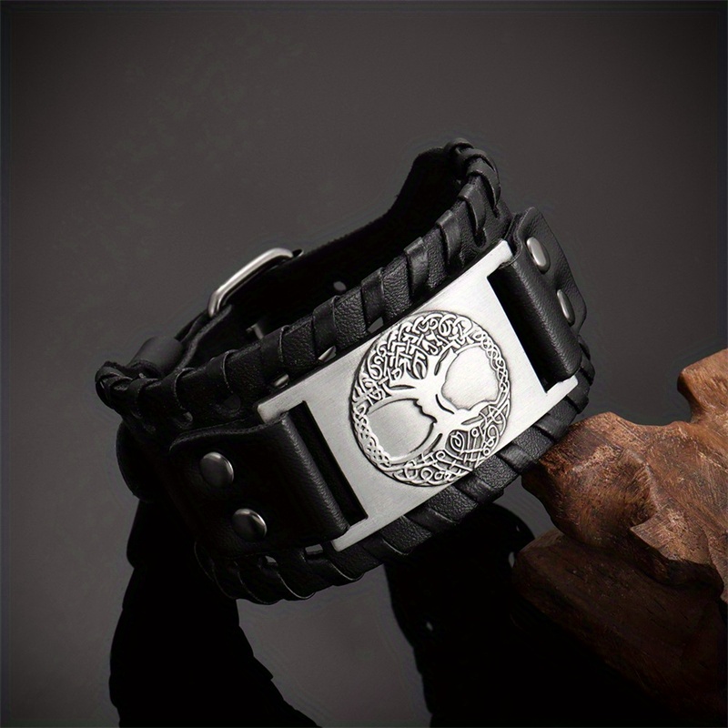 Punk Style Leather Bracelet with Lucky Tree Pattern