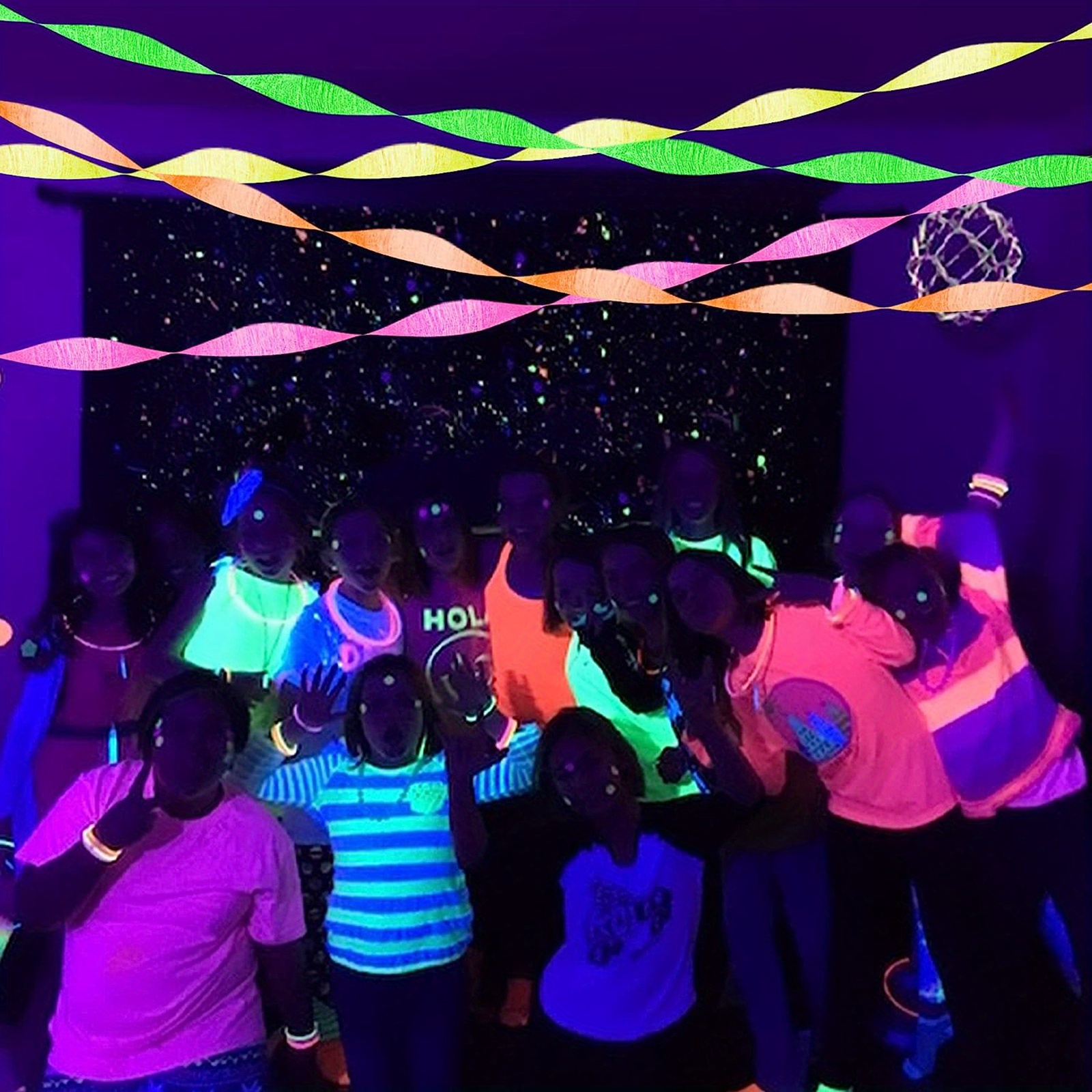 656feet Glow in The Dark Party Supplies Neon Streamers Black Light Party  Decorations, 8 Rolls Glow Crepe Paper Streamer UV Reactive Fluorescent