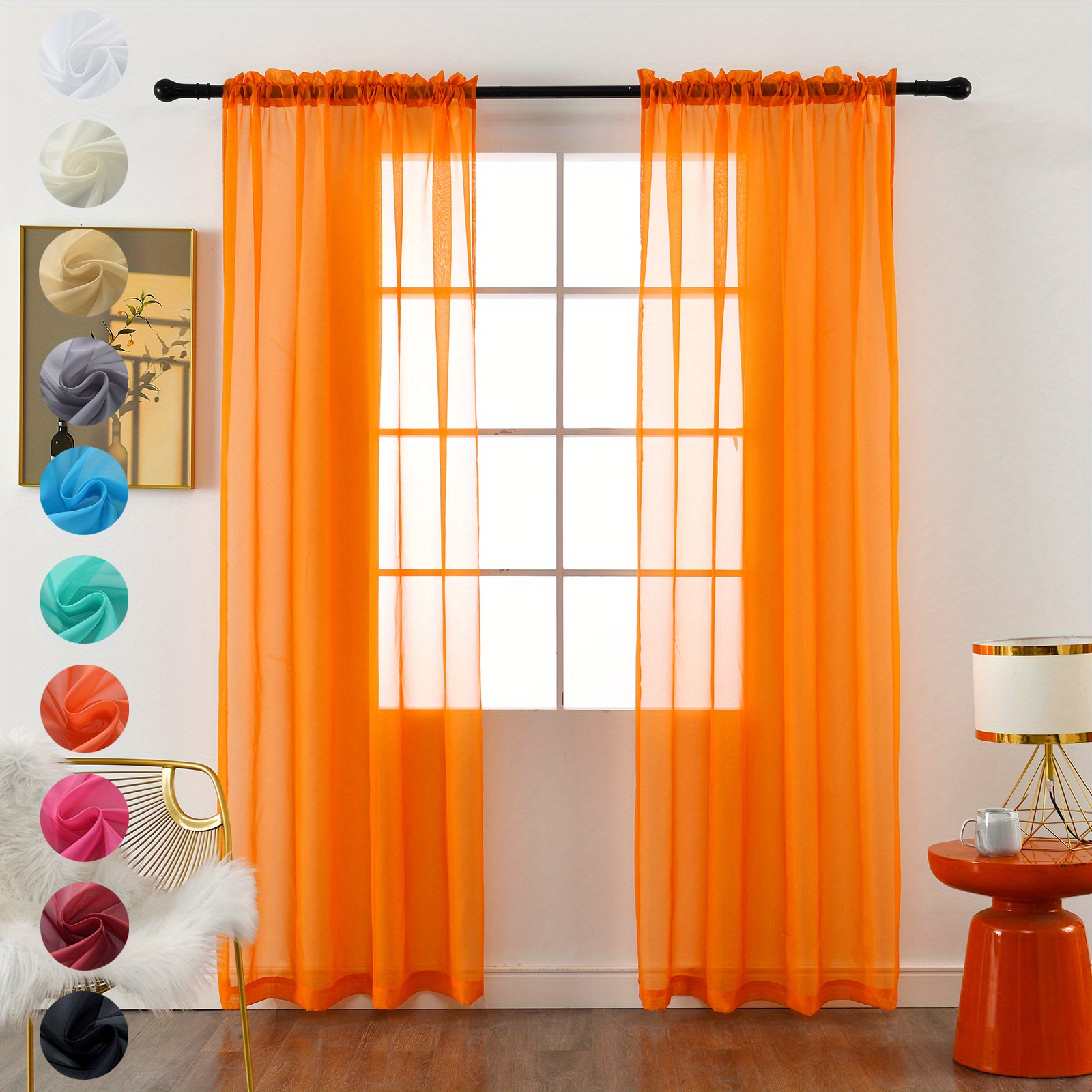 2pcs sheer window rod pocket curtains