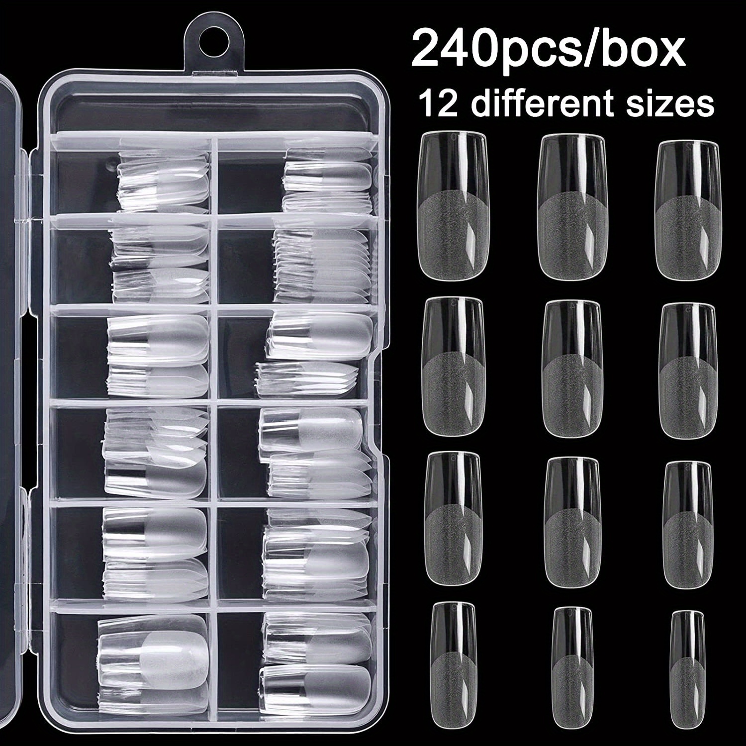 240pcs Artificial Full Cover Nail Gel Sizes Square Sharp False Nails For Home Diy Nail Salon