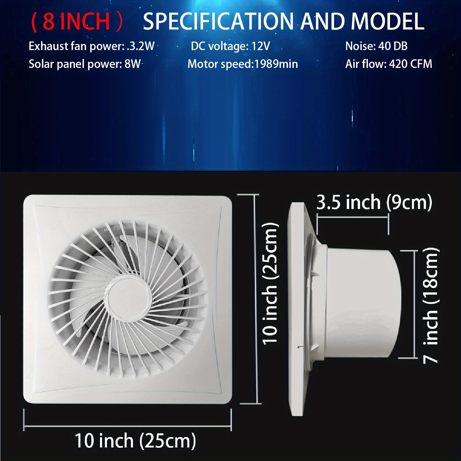 Al-043 20W Mini Ventilateur Solaire Salle de Bains Cuisine Ventilateur d'Extraction  Solaire