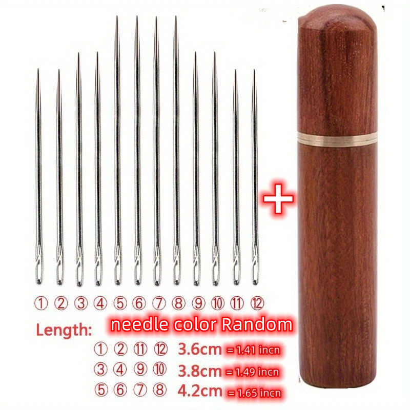 Hand Sewing Needles With Wooden Storage Box Big Eye Needle - Temu