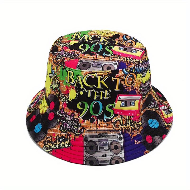 Vintage 80s 90s Print Bucket Hat Reversible Hip Hop Graffiti - Temu