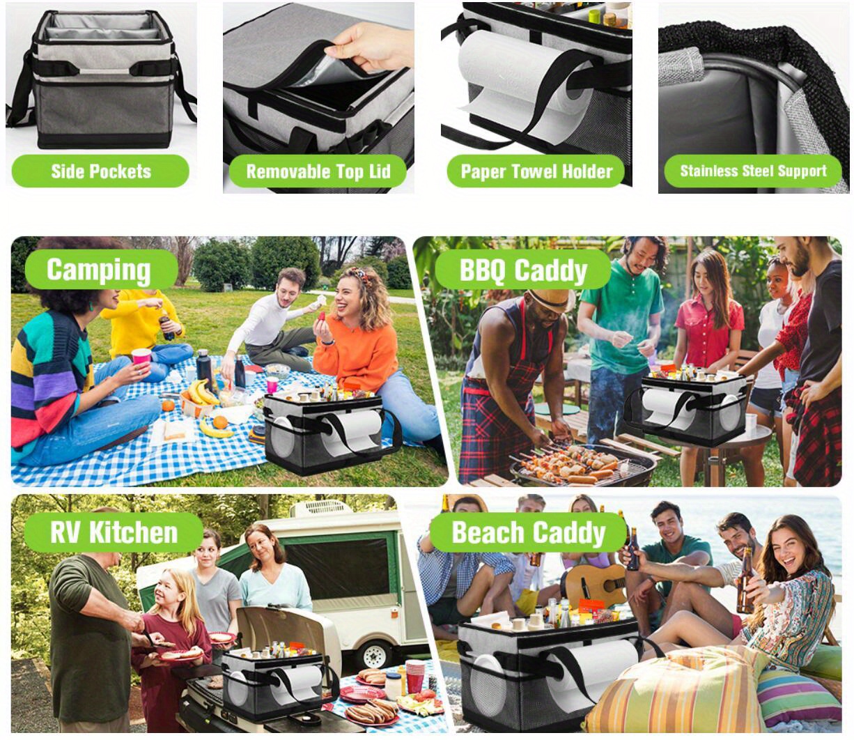 Portable Bbq Caddy With Lid And Paper Towel Holder Perfect For