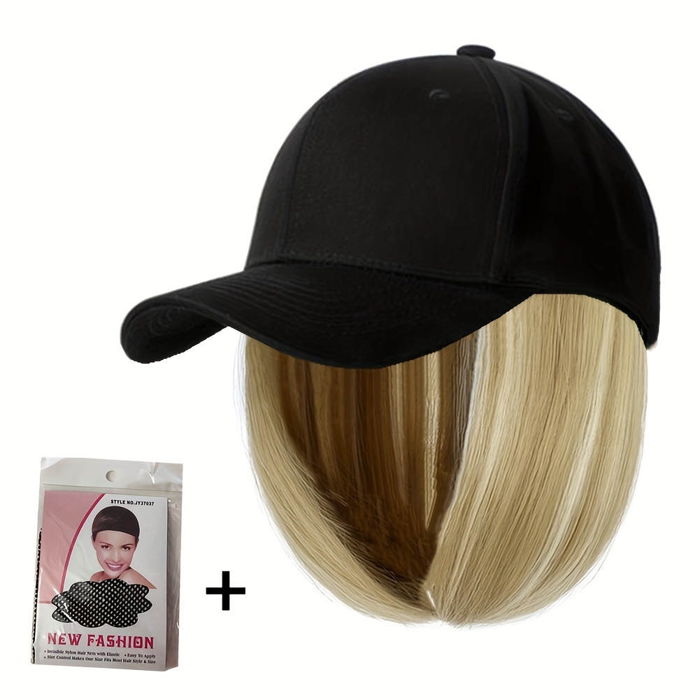 

Baseball Cap With Wigs 7.8in Short Straight Bob Wigs Adjustable Hat Wgs, Glueless Wig Cap With Extensions Straight Bob Hair Wigs Bob Hairstyle