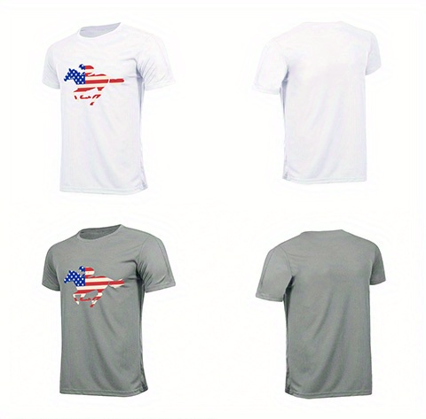 American Flag Horse Graphic Mens T Shirt Crew Neck Short Sleeve