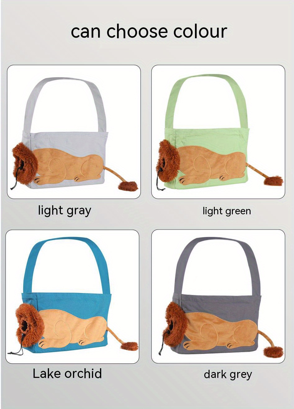 Lion-Shaped Pet Canvas Shoulder Bag Dark Gray