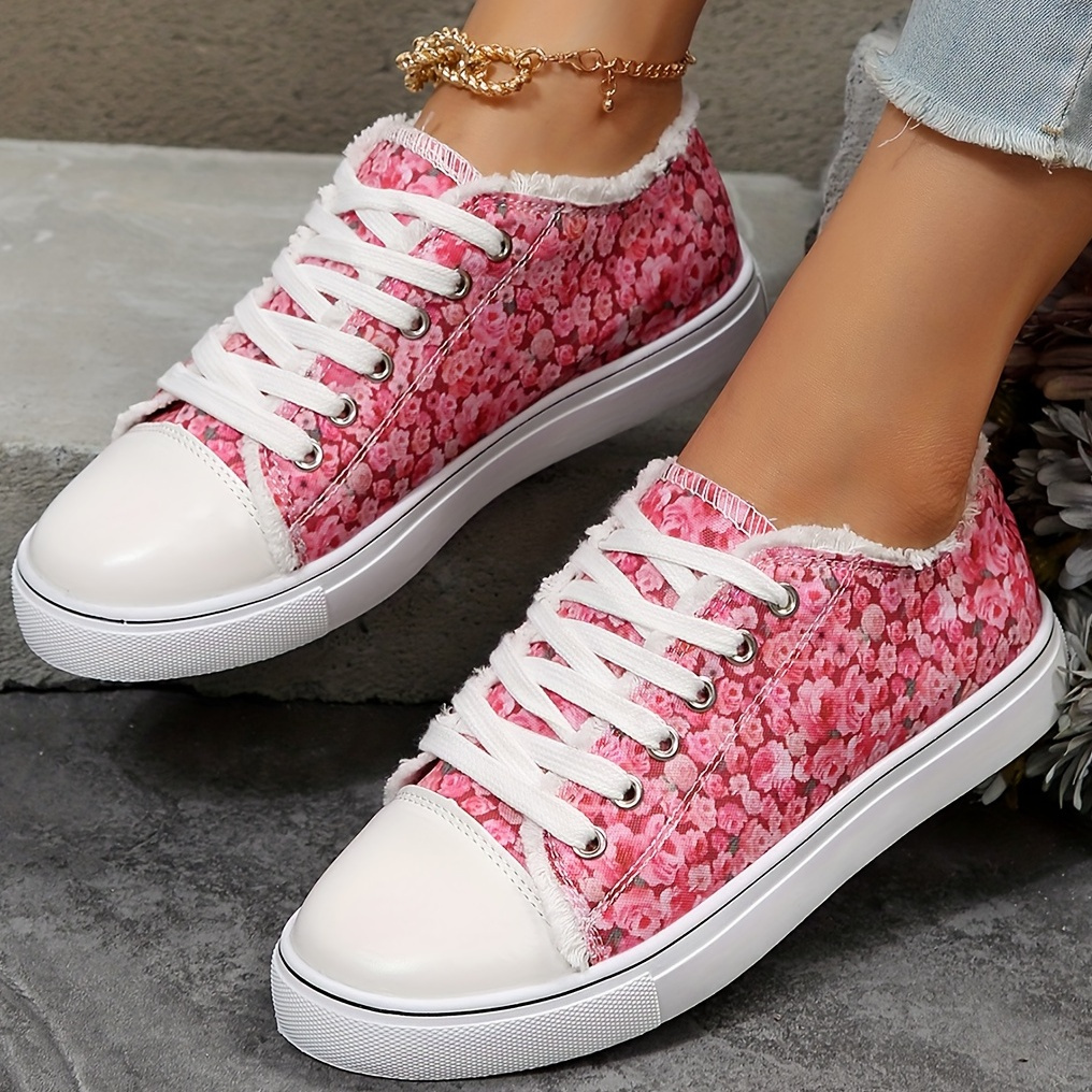 womens floral print canvas shoes casual lace up outdoor sneakers comfortable low top shoes details 3