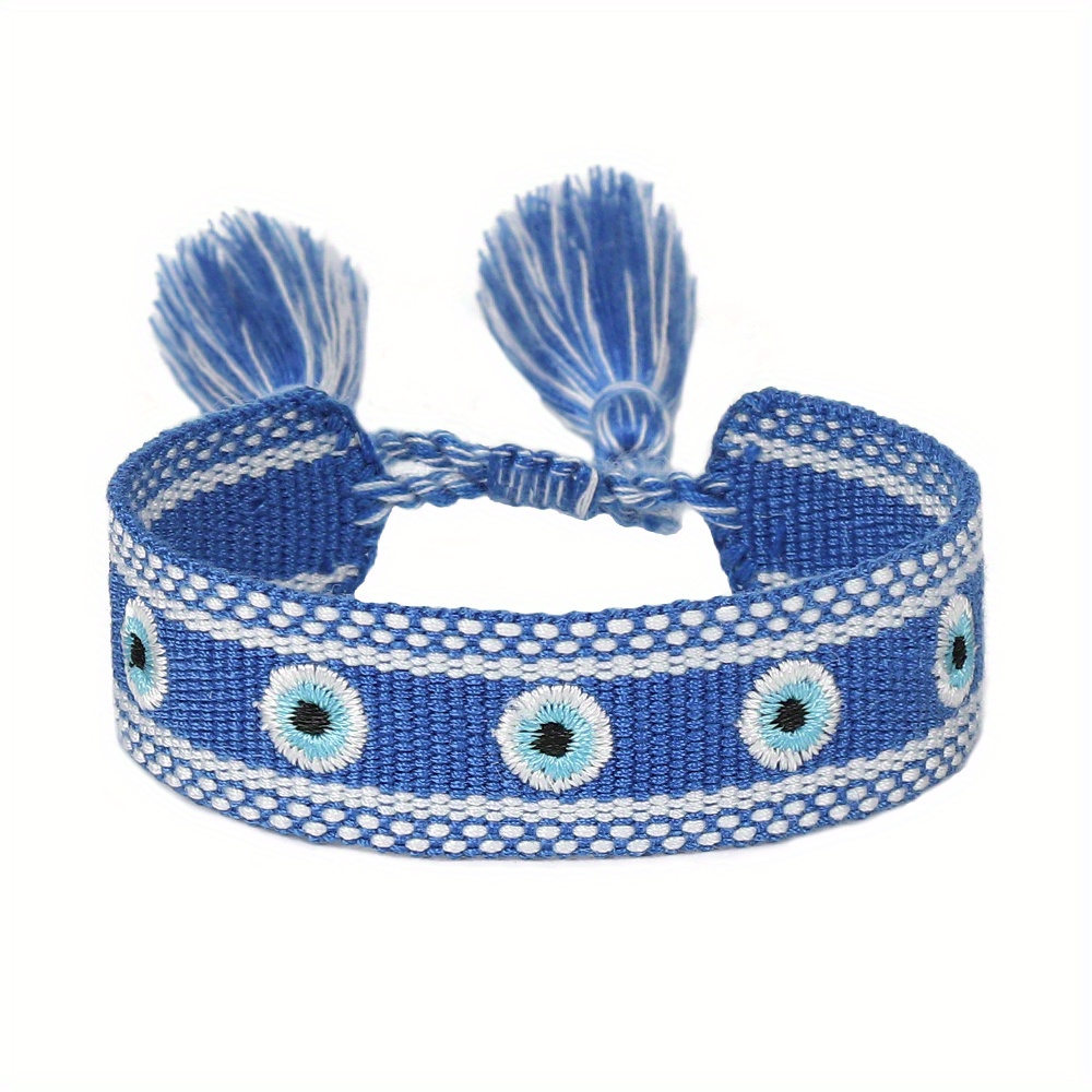 Multicolor Evil's Eyes Embroidered Tassel Bracelet, 10 Colors